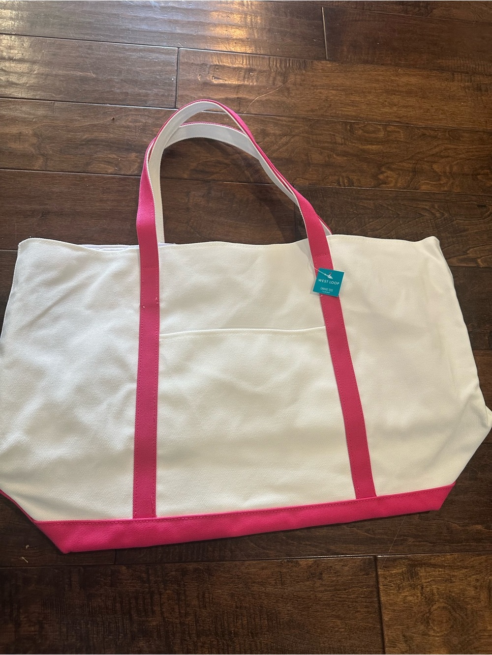 White Canvas Tote with Pink Trim and Straps